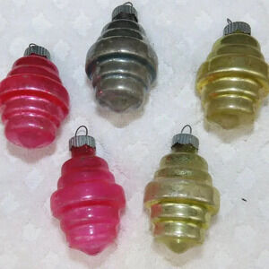 Shiny Brite Glass Spinning Top Christmas Ornaments Vintage Kitschy Set of 5